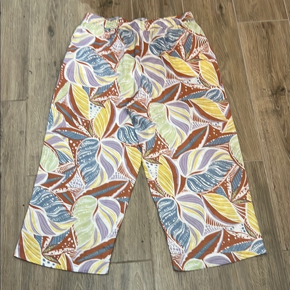 C&C California Linen Pants Crop Flowy Maxi Resort Island Hawaii Wide Leg Pockets - Picture 9 of 10